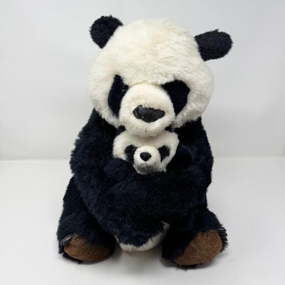 Vtg The Scarborough Collection Panda Bear Mother and Baby 13.5" Plush Realistic - Picture 1 of 12